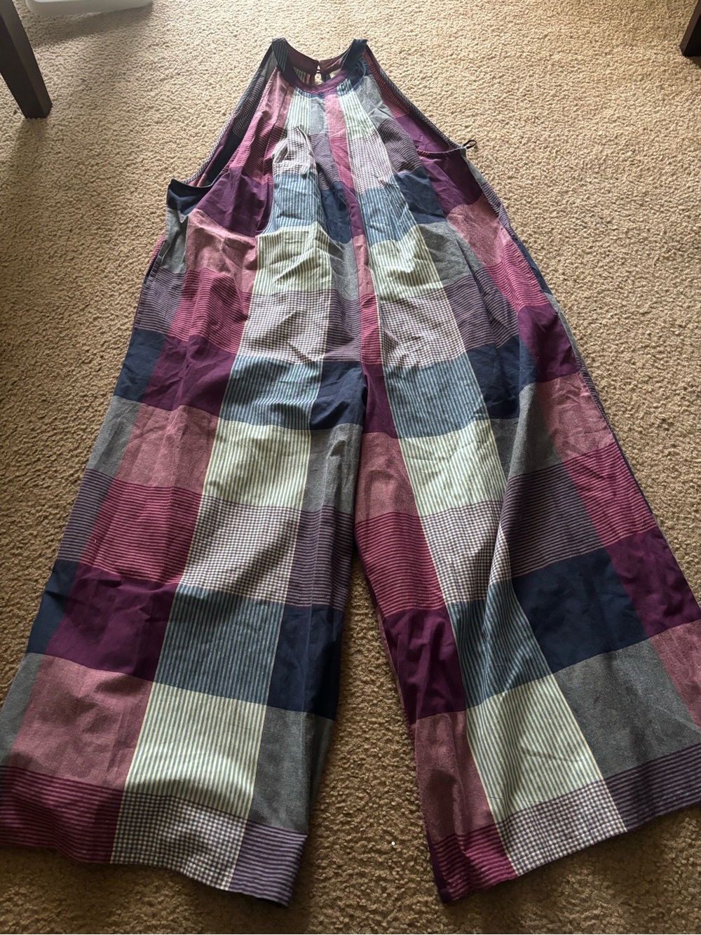World Market Oversized Boho Patchwork Plaid Jumpsuit Lagen-look Womens L/XL